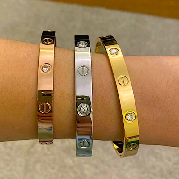 18k Gold Love Bangle Bracelet With CZ Stones Waterproof Tarnish Resistant - Picture 7 of 9